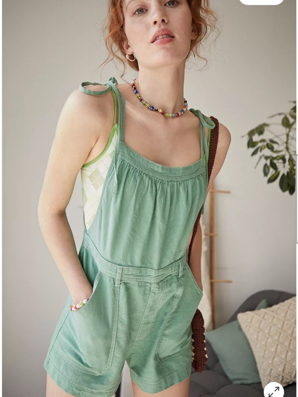 Urban Outfitters UO Ivy Green Tie-Up Playsuit size XS